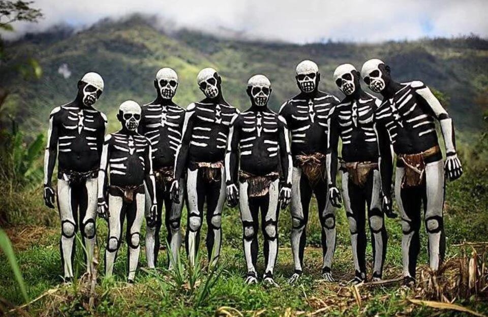 The Chimbu Skeleton Tribe in Papua New Guinea Poses for a Photo
